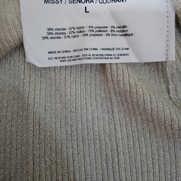 Sparkly Ribbed V Neck Long Sleeve Cold Shoulder Lightweight Fitted Sweater Top - Picture 7 of 12